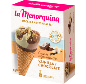 Cono de Helado de Vainilla y Chocolate La Menorquina Pack 4 Unidades